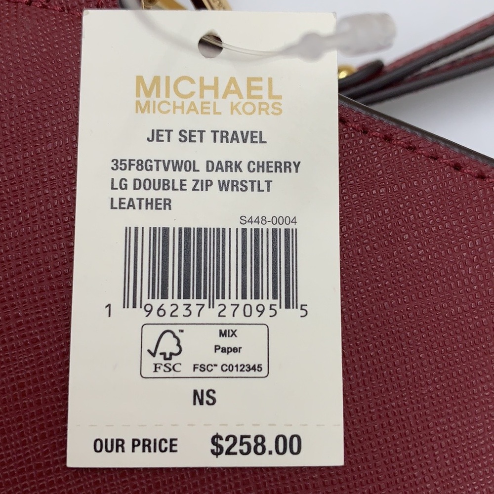 MICHAEL KORS LARGE DOUBLE ZIP WRISTLET WALLET DARK CHERRY COLOR MERLOT M… - Picture 14 of 16